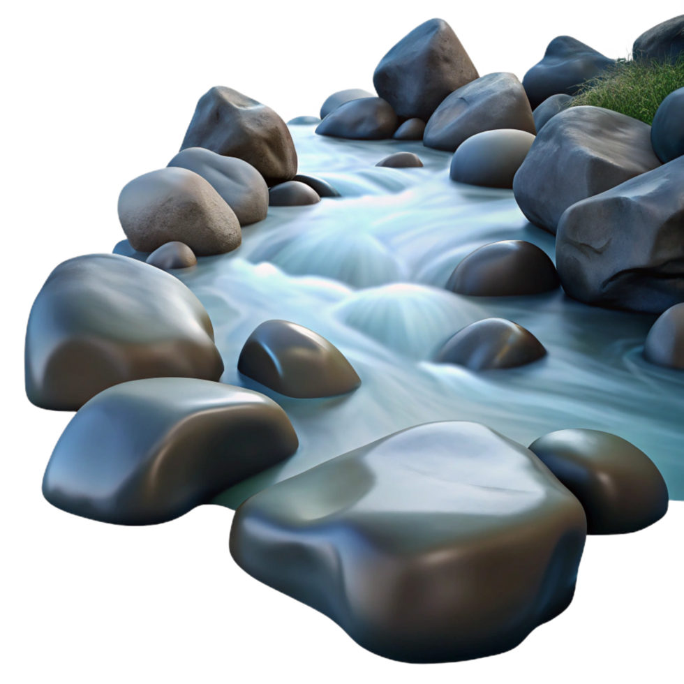 dramatic captivating A crystal clear stream flowing over smooth rocks, long exposure photography, calming and peaceful, nature photography style 4K png