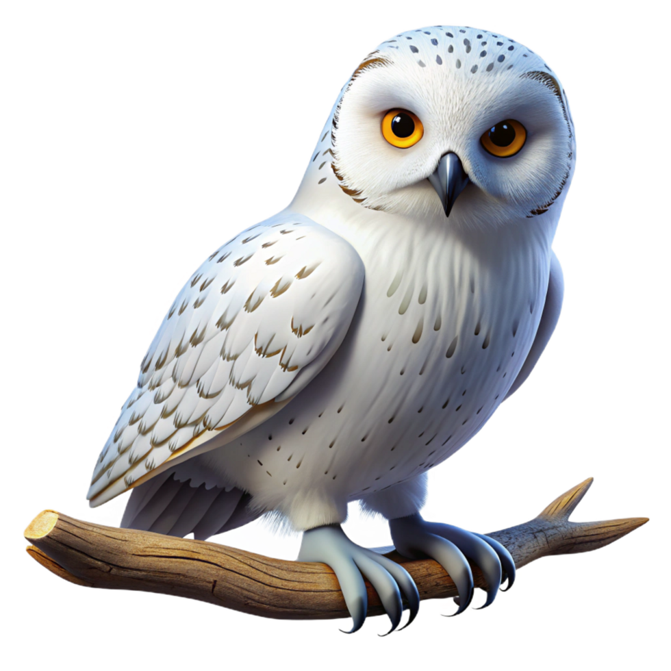 magnificent joyful organic A majestic snowy owl perched on a snow covered branch, under a clear, starlit night sky, detailed and realistic museum quality png