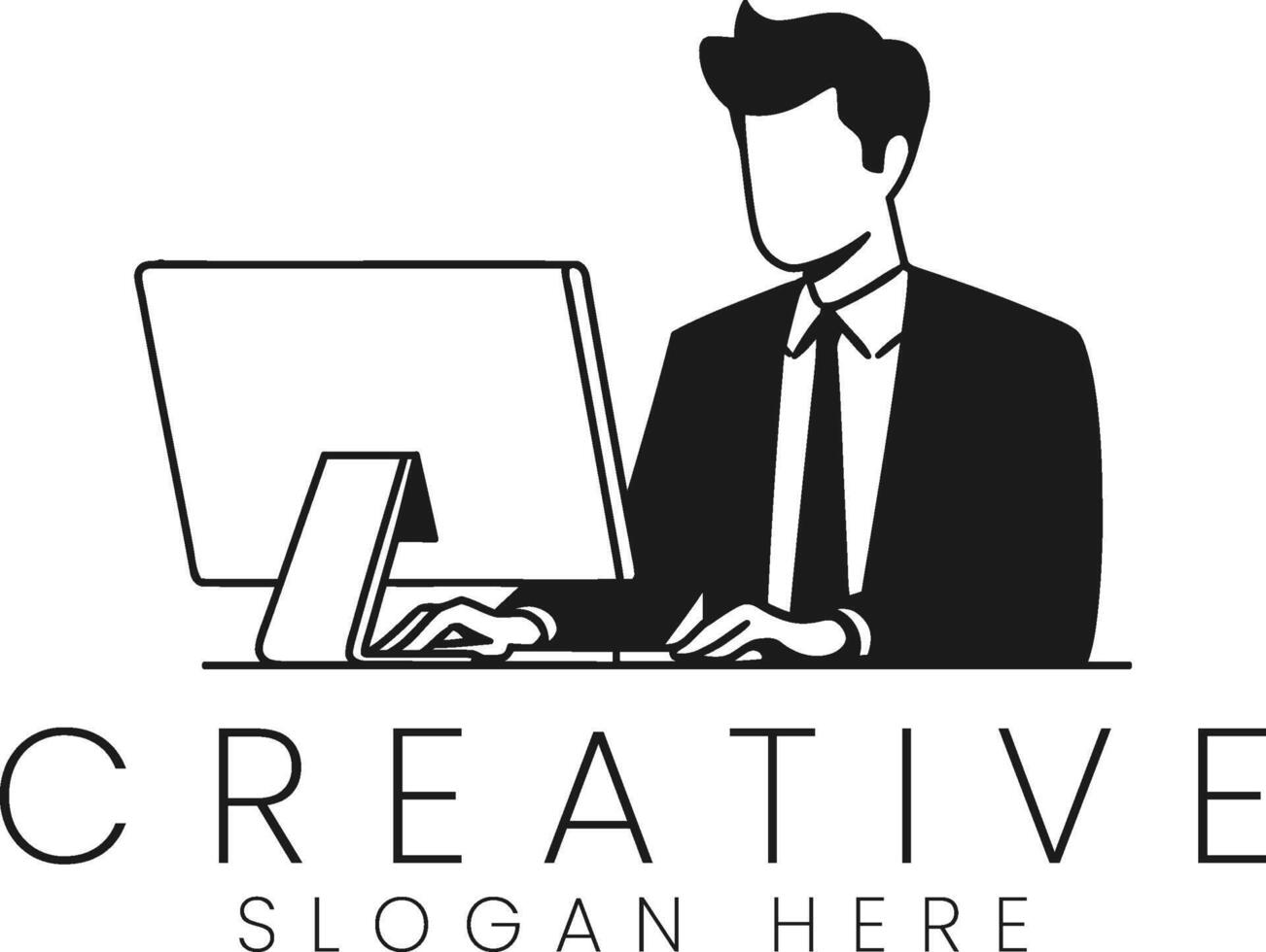 Elegant Businessman Working on Desktop Computer Professional Design tie art suit icon logo vector