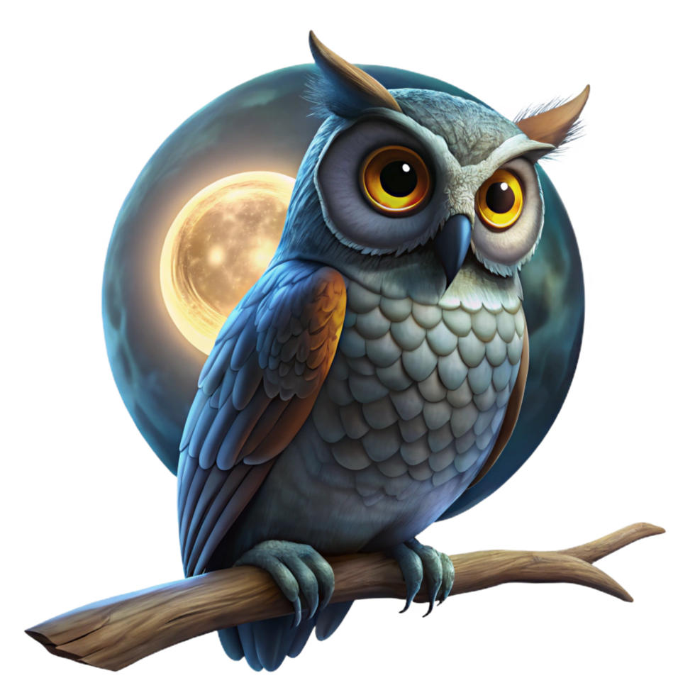 enchanting coveted A wise old owl perched on a branch in a dark forest, illuminated by a single ray of moonlight, digital art in a dark fantasy style png