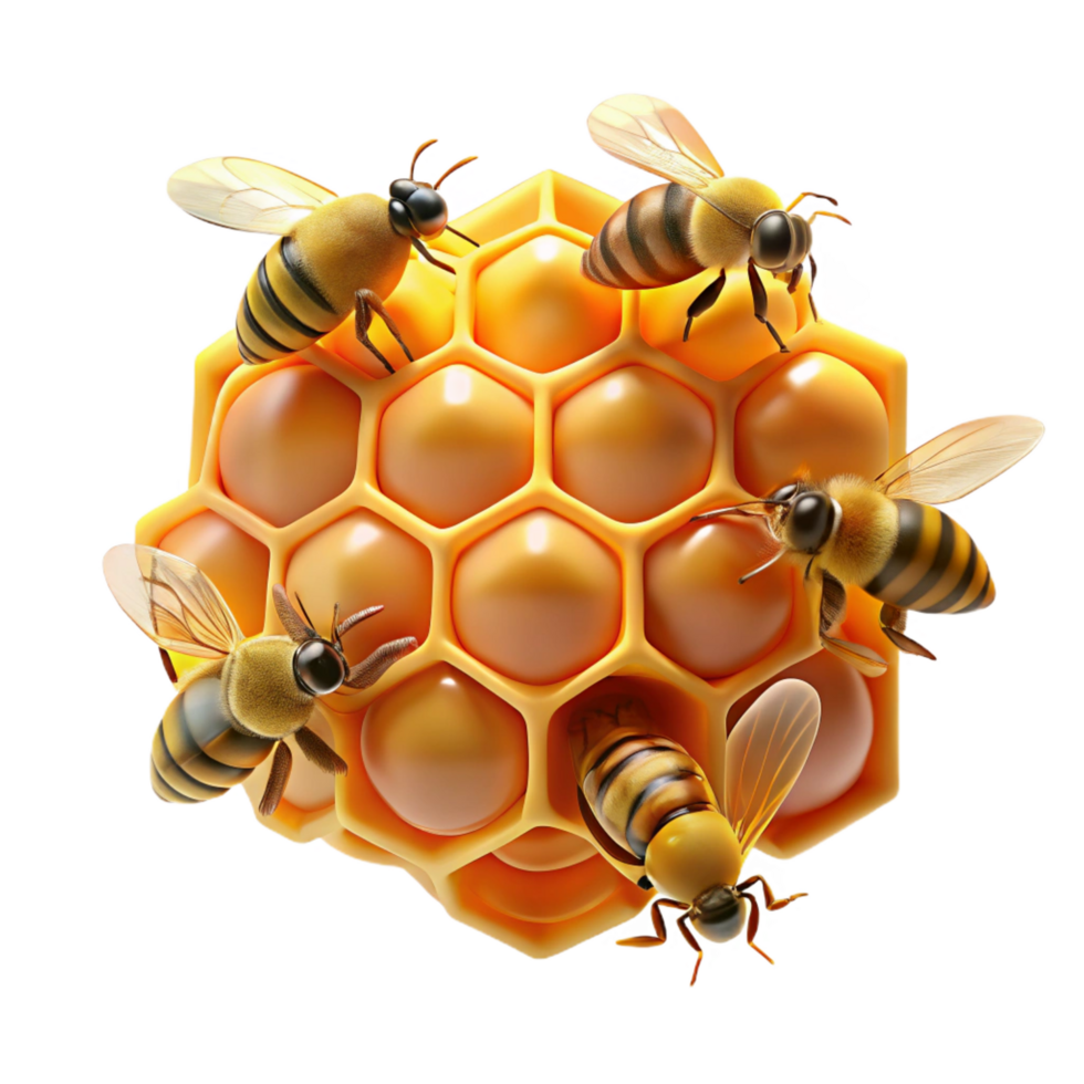 tranquil sumptuous A swarm of honeybees buzzing around a honeycomb, golden light, macro photography style fine detail png