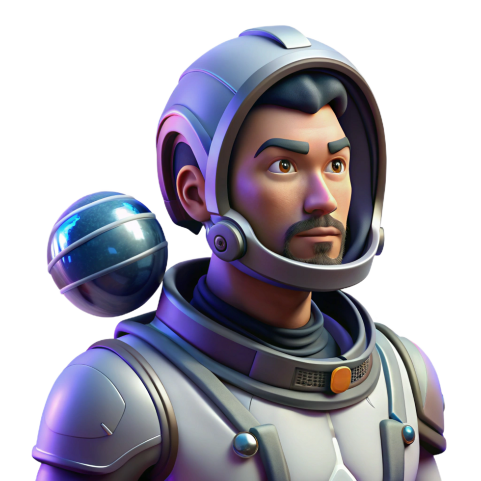 alluring exceptional Portrait of a futuristic astronaut in a sleek spacesuit, gazing out at a distant planet. Cosmic lighting. Sci fi art style png