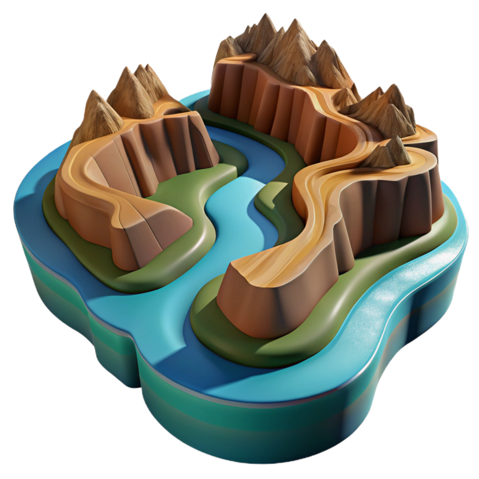 passionate serene A winding river cutting through a canyon landscape, aerial view, with dramatic lighting and shadows premium png