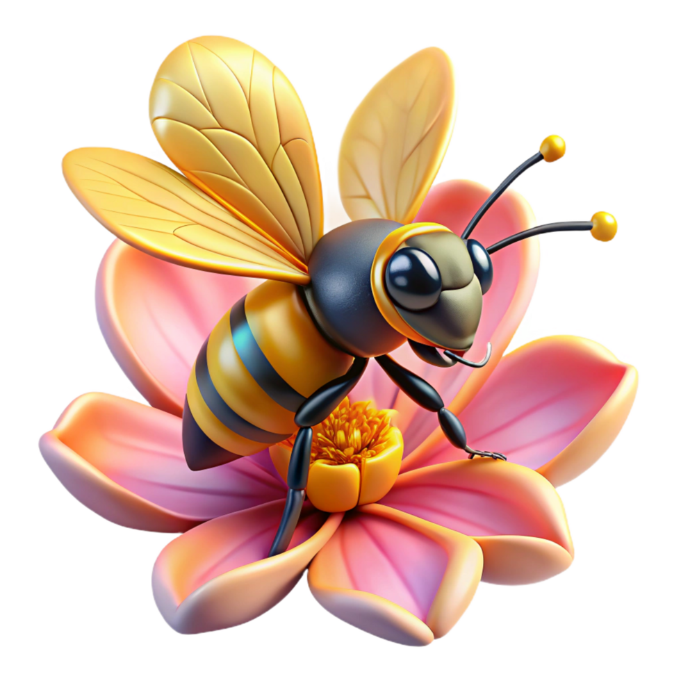 notable abstract A close up of a bee collecting pollen from a flower, vibrant colors, macro photography, detailed textures, museum quality png