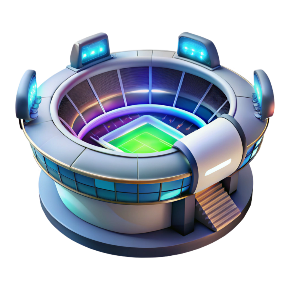 passionate immaculate A futuristic sports stadium with holographic displays, sleek design, bright lighting, perfect clarity png