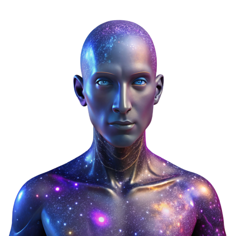extraordinary abstract Portrait of an abstract humanoid form composed of swirling galaxies and nebulae, lit by the internal glow of the cosmos detailed png