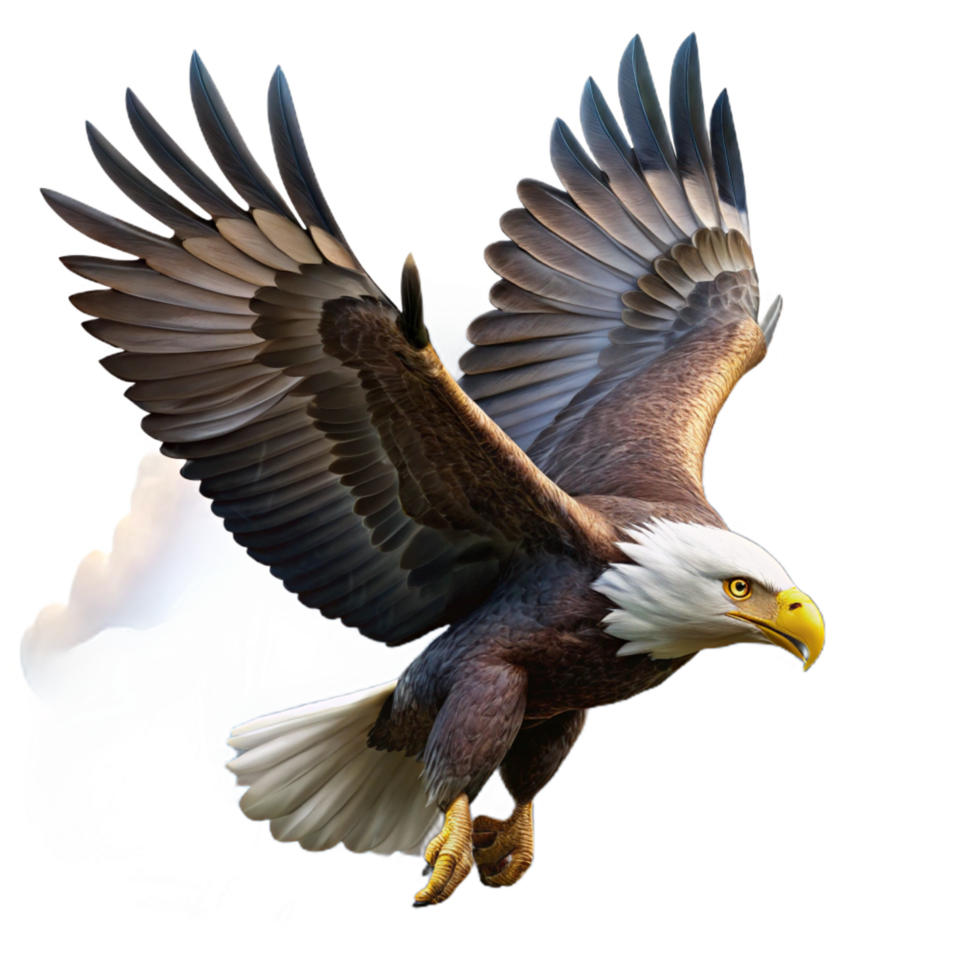 stunning peaceful artistic A majestic bald eagle soaring through a thunderstorm, dramatic lighting, realistic painting style flawless png