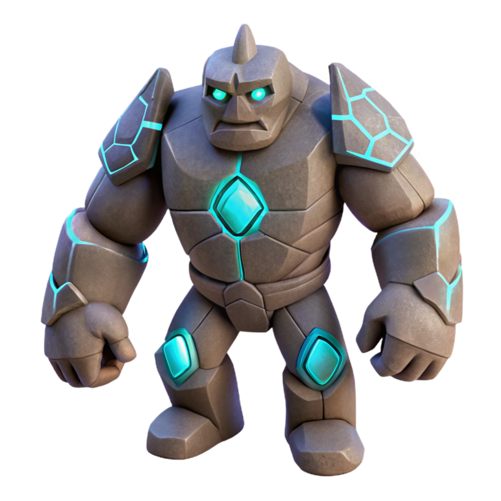 pristine distinctive A colossal stone golem animated by magical runes, glowing rune lighting, in an epic fantasy illustration style png