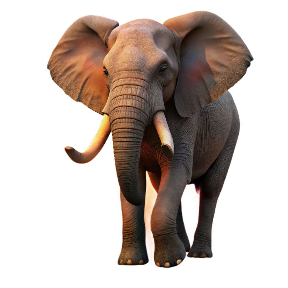 beautiful rare An African elephant silhouetted against a fiery sunset, dust motes dancing in the golden light, photographed in a realistic style png