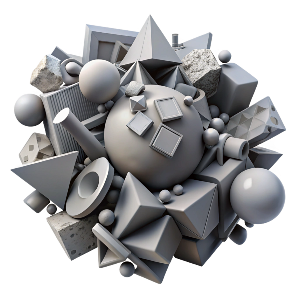 nostalgic vibrant A chaotic composition of fragmented, geometric shapes, in a monochromatic palette of grays, with a gritty, industrial aesthetic ultra HD png