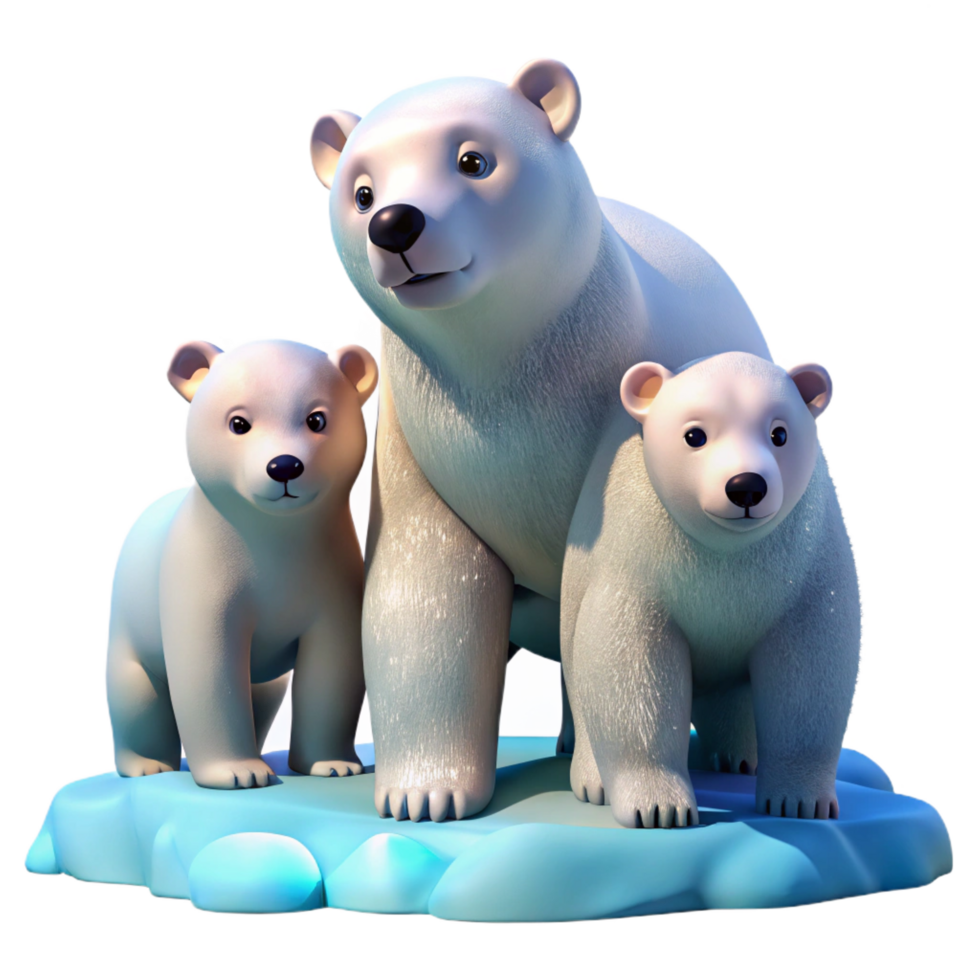 gorgeous inspired A family of polar bears playing in the snow, realistic style, cool, bright lighting, detailed fur png