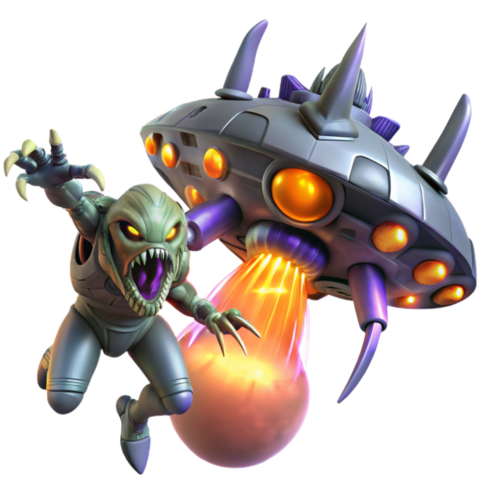 coveted abstract A futuristic, spaceship battling a giant space creature, dynamic lighting, science fiction style gallery standard png