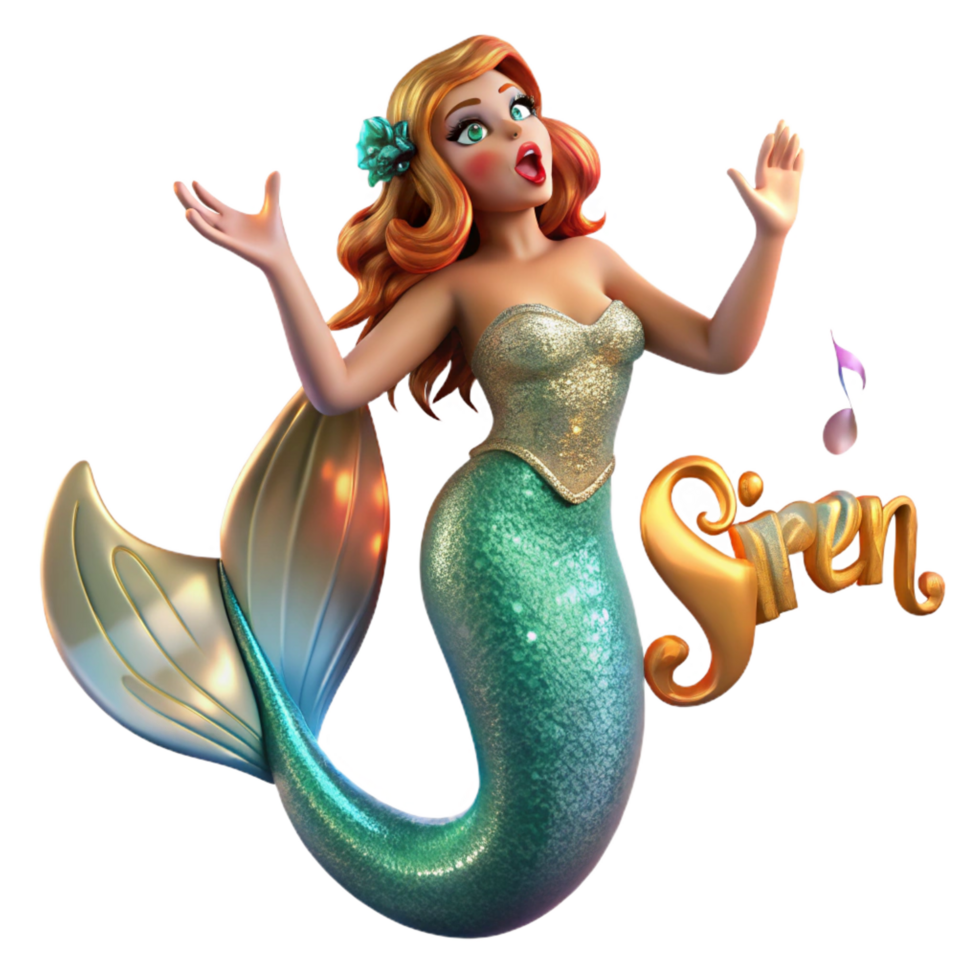 harmonious glorious A siren luring sailors with her enchanting song, scales glistening, Pre Raphaelite style, mystical, ocean lighting, masterfully captured png