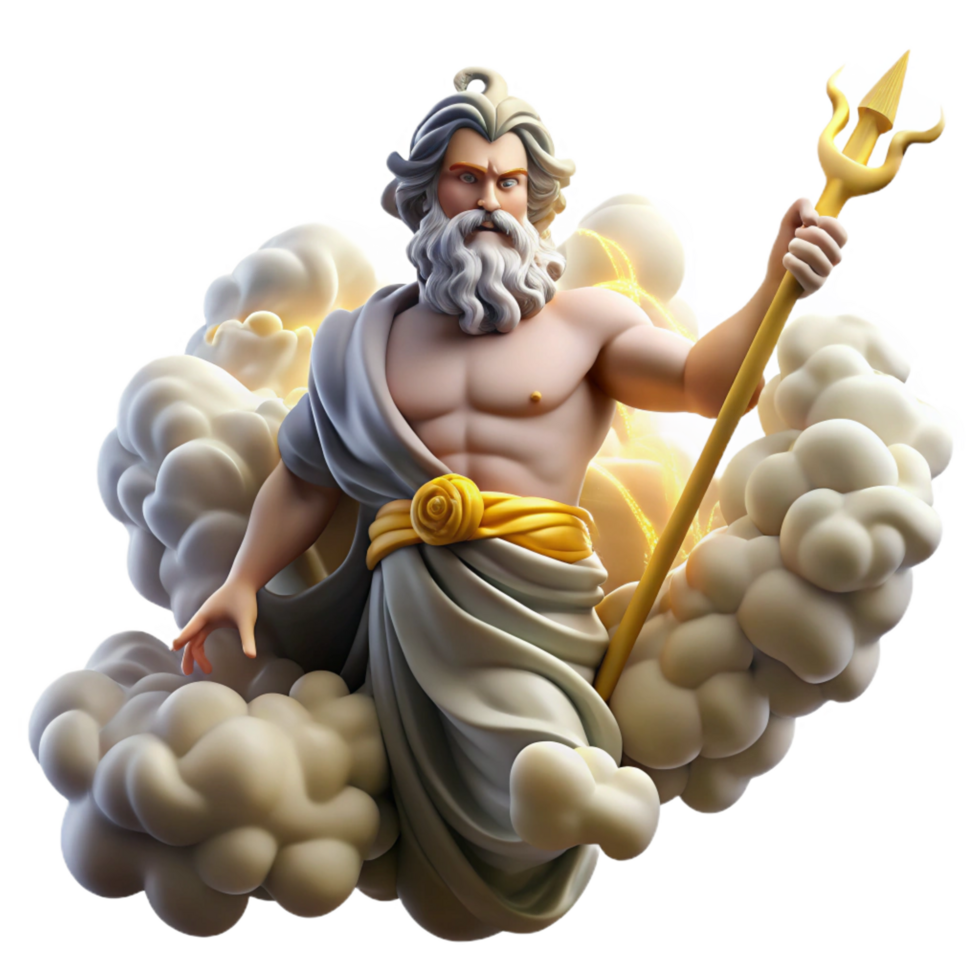 timeless abstract A proud Greek Zeus, hurling a lightning bolt from Mount Olympus, surrounded by swirling clouds, in a dramatic Baroque painting style expertly shot png