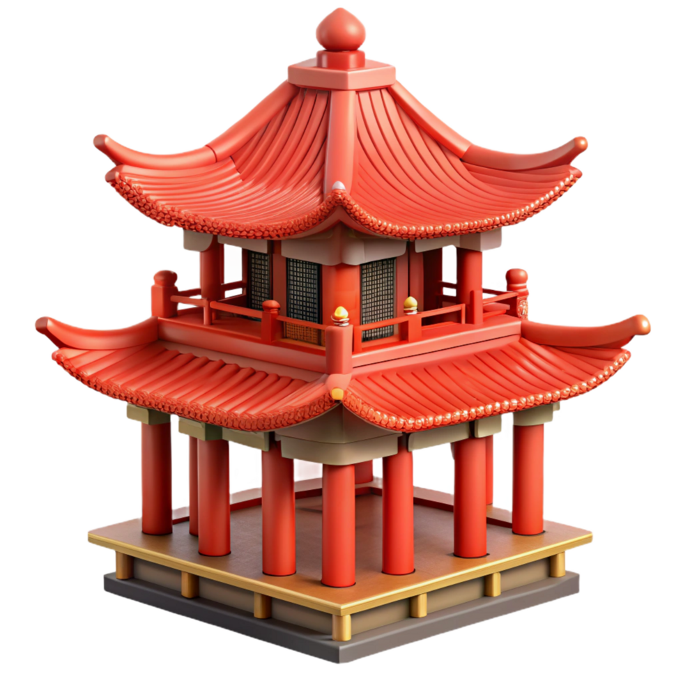 stunning futuristic A traditional Chinese pagoda with intricate carvings and red lacquered wood, soft diffuse daylight, digital painting style sharp png