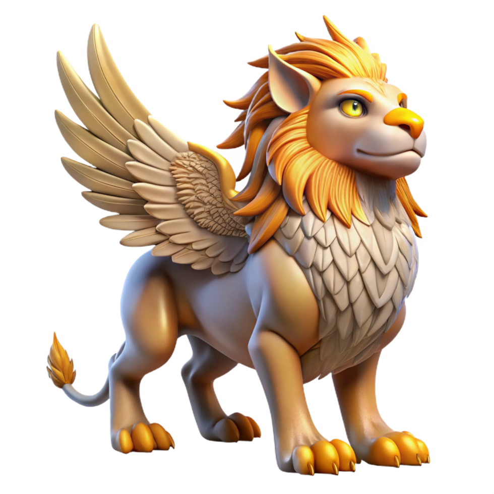 exemplary gothic Portrait of a majestic griffin with eagle wings, lion body, and piercing gaze, lit by the rising sun, in a fantasy style crisp png