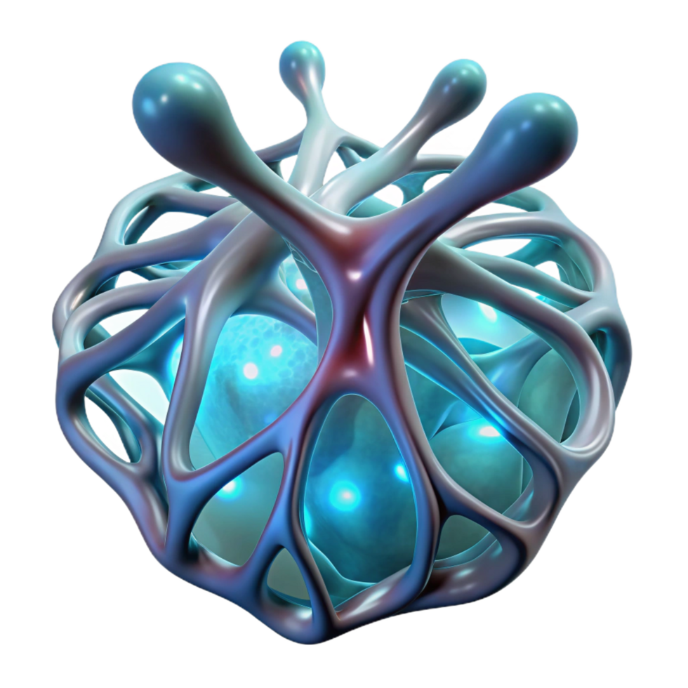 impressive iconic A network of intricate, bioluminescent veins, pulsating with a gentle, internal light, evoking a sense of organic decay. Biopunk style png