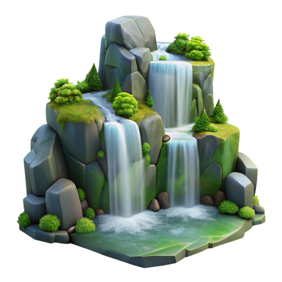 radiant futuristic A cascading waterfall tumbling over moss covered rocks, soft diffused lighting, Romantic style genuine png