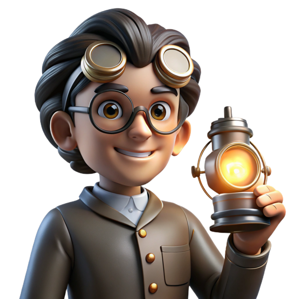 dramatic sumptuous A portrait of a steampunk inventor, wearing goggles and holding a miniature Tesla coil, lit by a dramatic spotlight. Photorealistic, black and white elite png