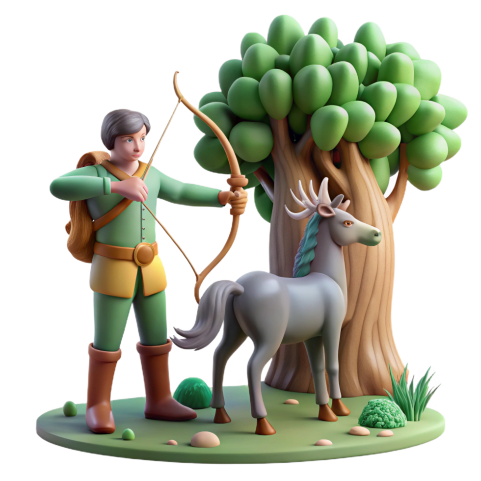 unparalleled impressionist A wise centaur teaching archery to a young human, surrounded by towering trees, fantasy art style, dappled forest light original png