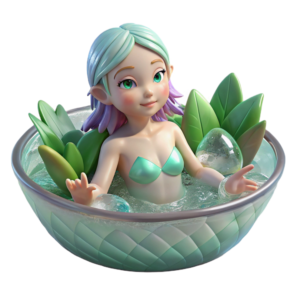 radiant minimalist A playful nymph bathing in a crystal clear spring, dappled sunlight, art nouveau style high quality png