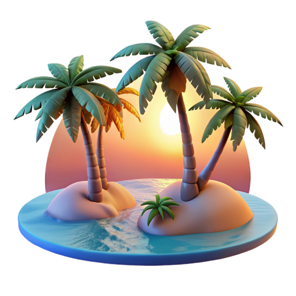 exceptional tropical A tropical beach at sunset, palm trees swaying in the breeze, cinematic style premium png