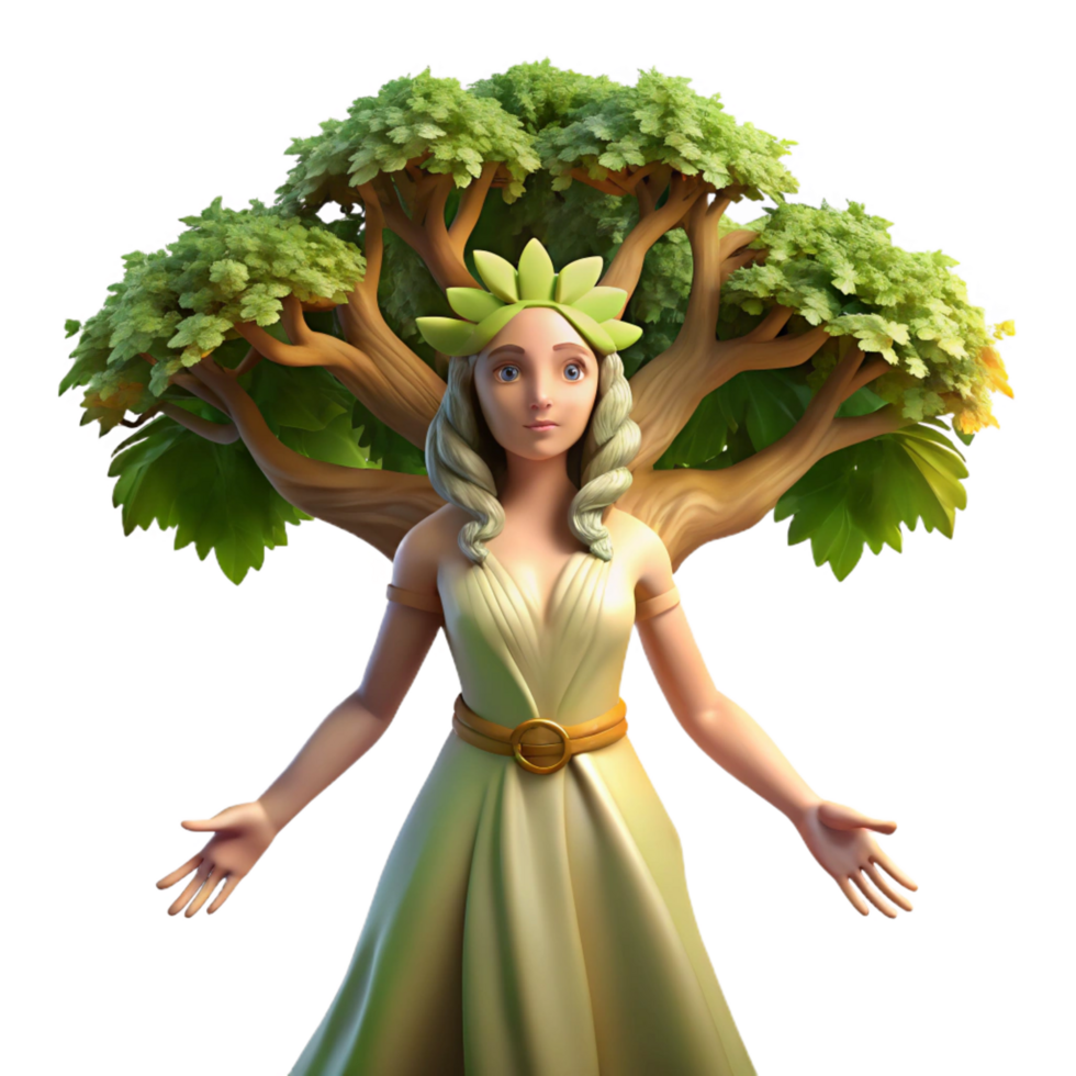 spectacular remarkable An ethereal dryad emerging from a giant oak tree, dappled sunlight filtering through the leaves, Pre Raphaelite style png