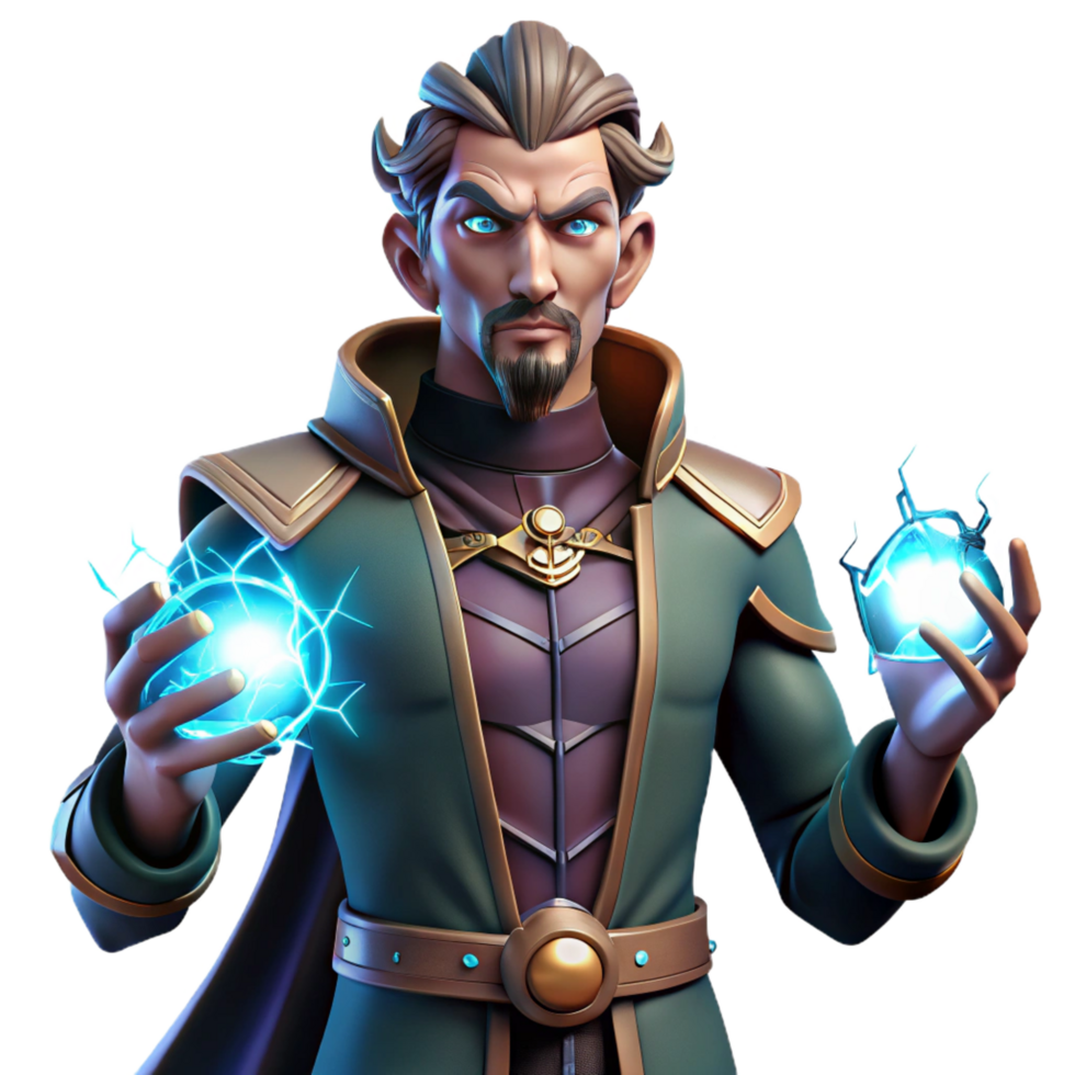 immaculate intense avant garde Portrait of a powerful sorcerer with glowing hands and intricate tattoos, their expression focused and intense, lit by crackling bolts of magical energy original png