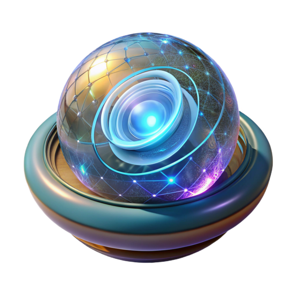 sumptuous unforgettable A levitating sphere emitting holographic data projections, intricate patterns swirling around it, illuminated by internal glowing light, in a futuristic, abstract style png