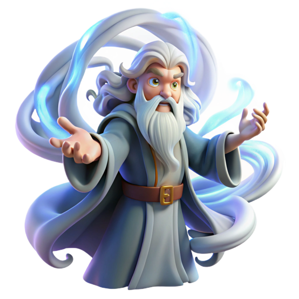 captivating baroque A wise old wizard with a flowing white beard casting a spell amidst a swirling vortex of arcane energy, dynamic lighting, in a digital painting style museum quality png