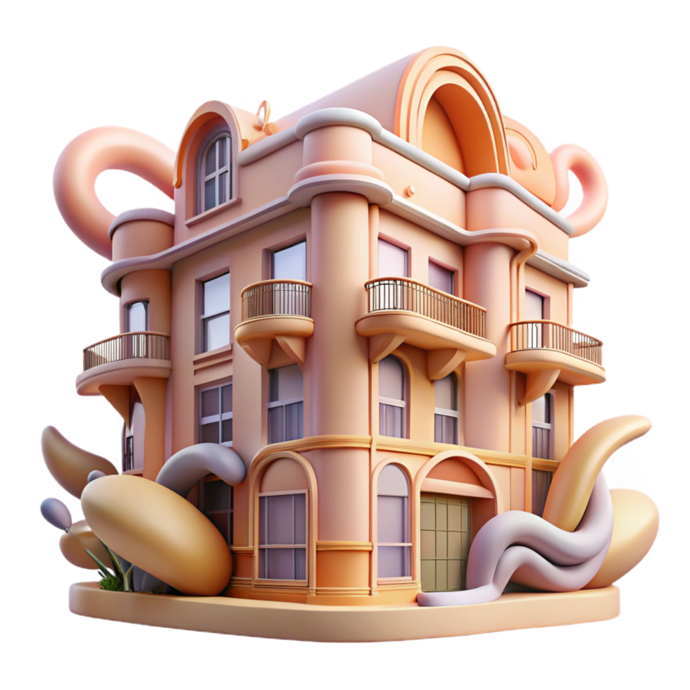 exquisite exceptional An Art Nouveau apartment building with flowing lines and floral motifs, soft morning light, illustration style png