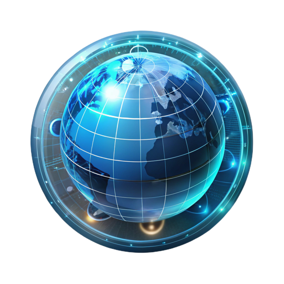 beautiful vintage A holographic projection of the Earth rotating slowly, continents outlined in glowing lines, surrounded by binary code, futuristic style perfect clarity png