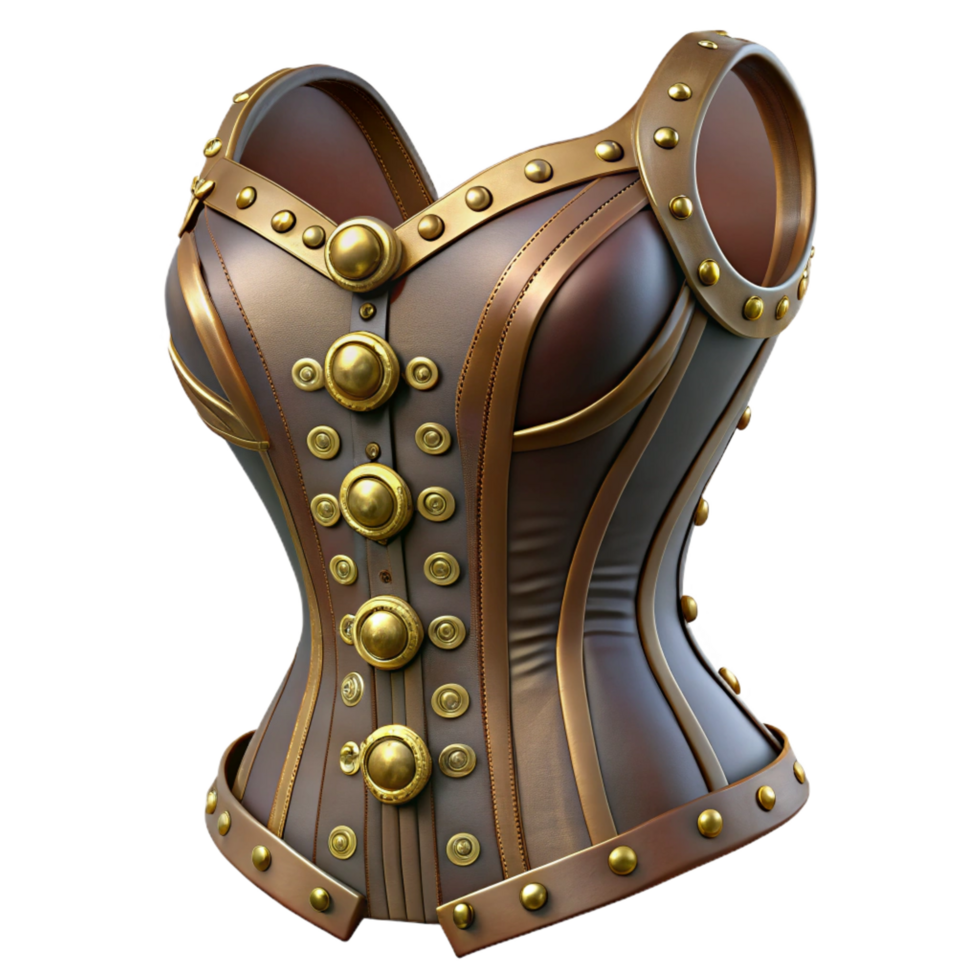 unparalleled creative A steampunk corset, intricate lacing and brass embellishments, fitted on a mannequin, soft studio lighting top tier png