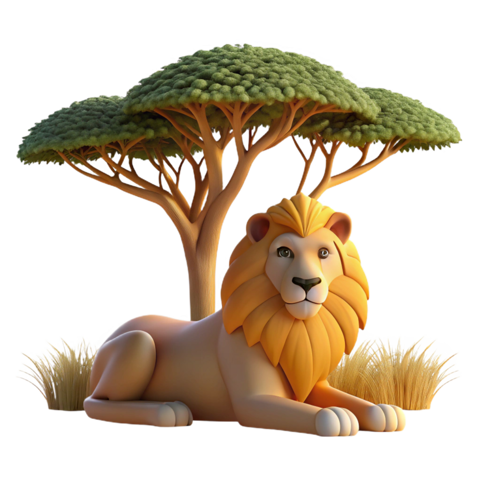 stunning sought after A regal lion pride resting under the shade of an acacia tree, golden hour lighting, National Geographic photography style png