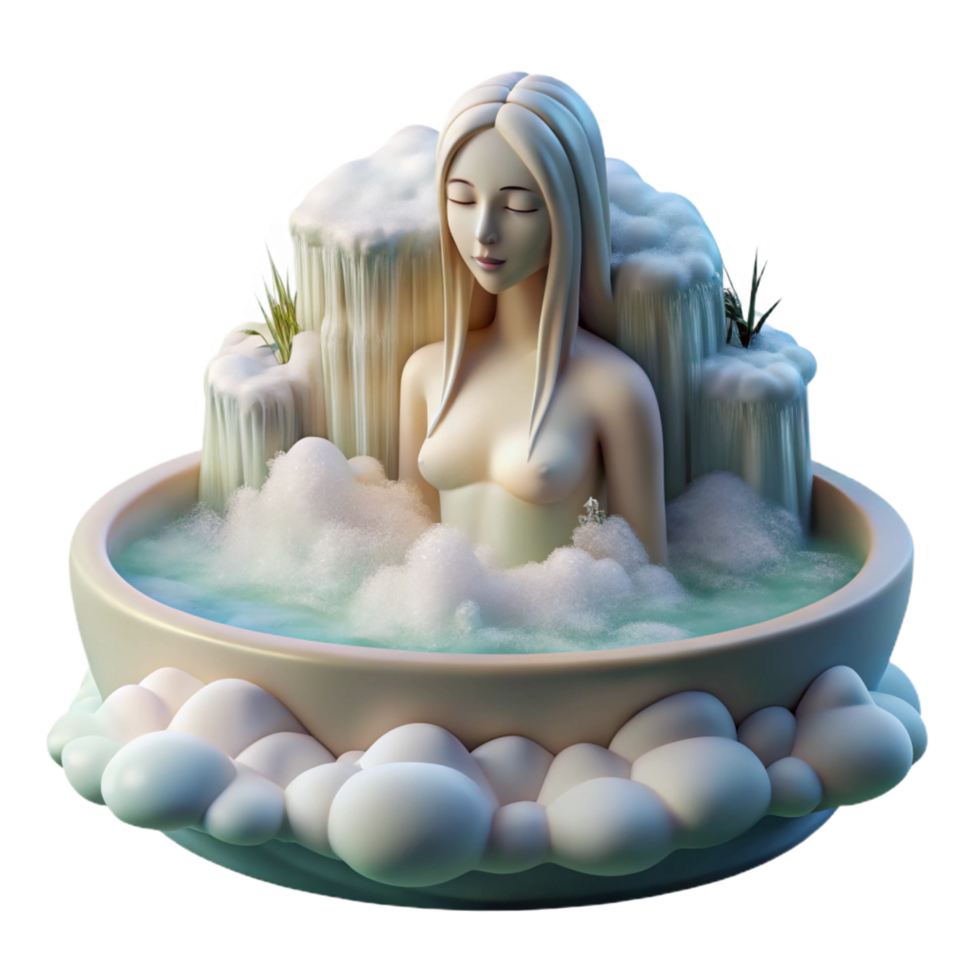 dramatic tranquil mid century An ethereal nymph bathing in a waterfall, mist rising, soft lighting, romanticism style genuine png