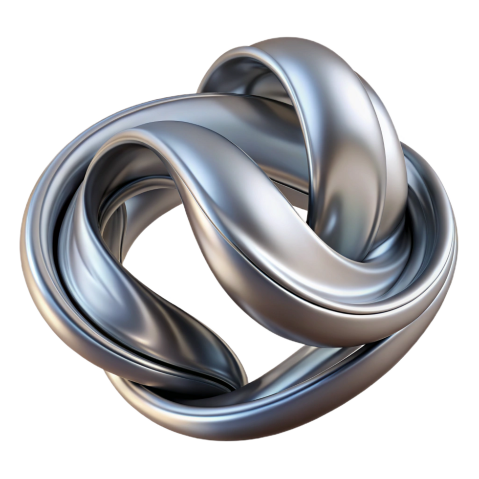 mesmerizing surreal A flowing, ribbon like form made of liquid metal, with a chrome finish, twisting and turning in a dynamic pose. Studio lighting perfect clarity png