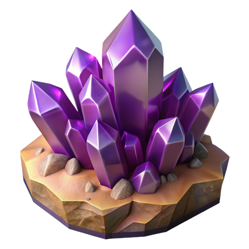 spectacular playful coastal A cluster of amethyst crystals growing on a rock face, dramatic lighting, Art Deco style, geometric shapes, professional png