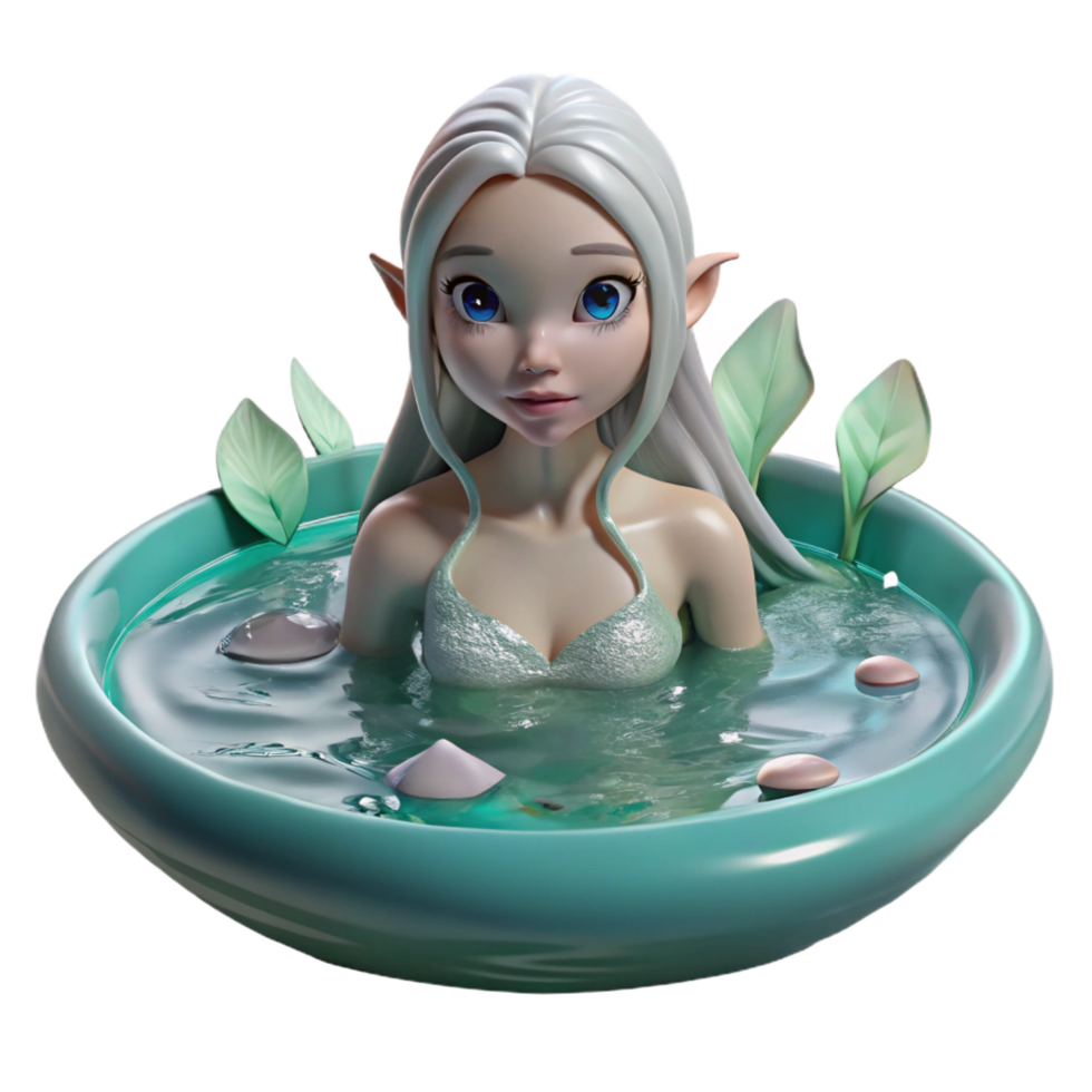 peaceful enchanting A serene water nymph swimming in a crystal clear pond, sunlight, ethereal and graceful, fantasy art detailed png