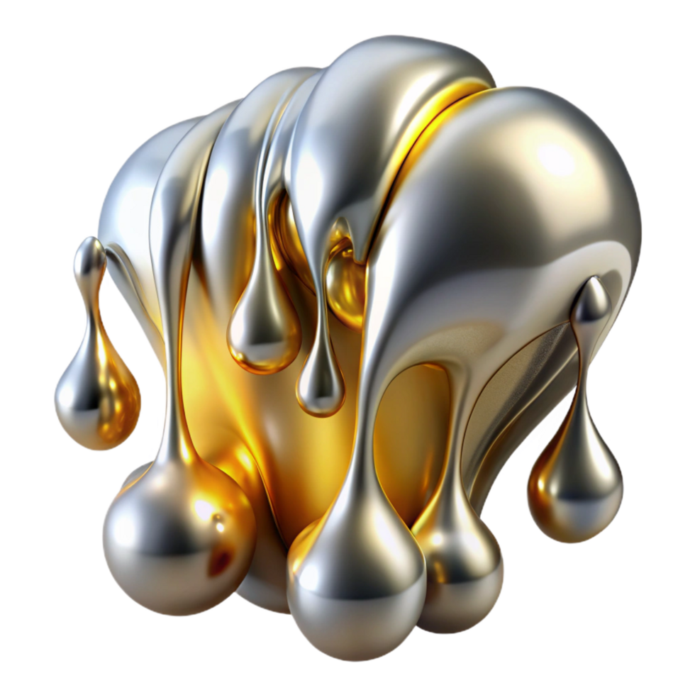 gorgeous inspired A cascade of liquid metal, in shades of silver and gold, flowing and dripping, lit by a warm, golden light, in a futuristic style png