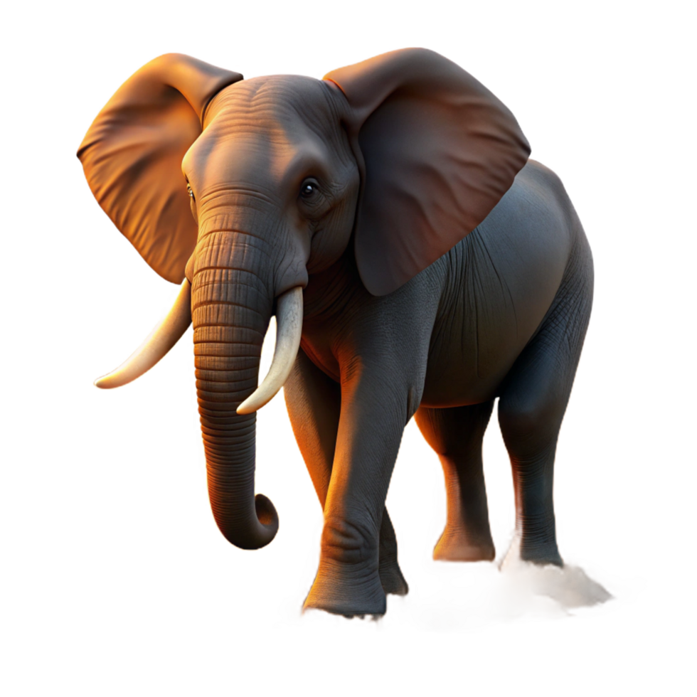 extraordinary playful modern An African elephant silhouetted against a fiery sunset, dust motes dancing in the golden light, photographed in a realistic style 8K png