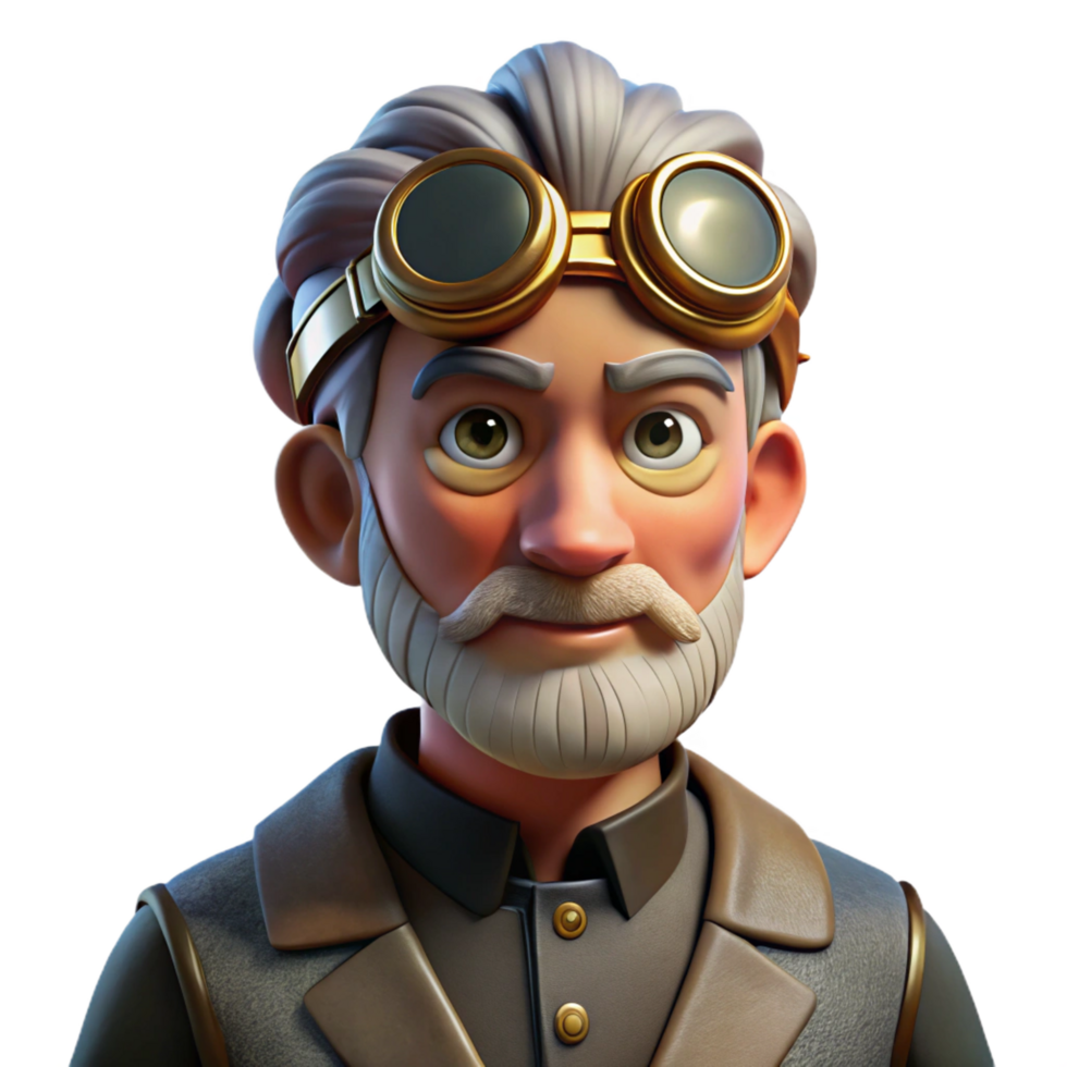 memorable avant garde Portrait of an elderly clockmaker with intricate goggles, warm candlelight, steampunk style genuine png