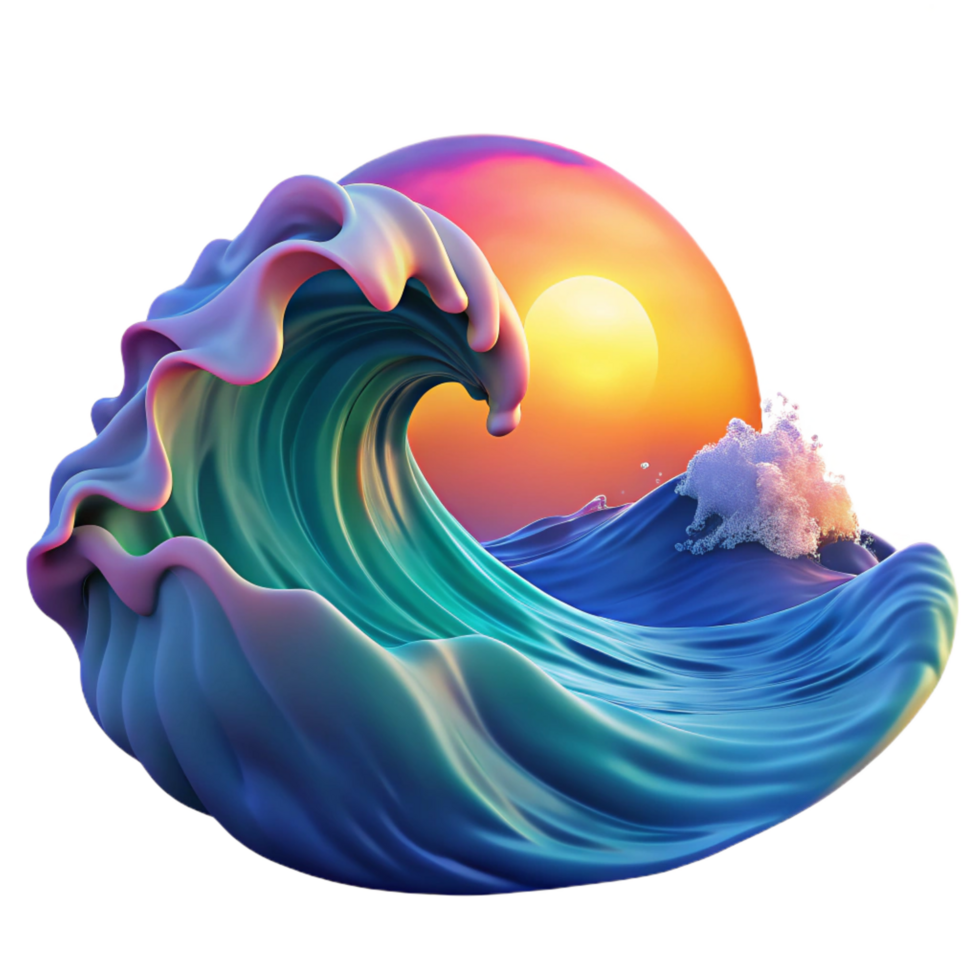 reflective vibrant A crashing ocean wave at sunset, vibrant colors, dynamic lighting, realistic style, impeccable png