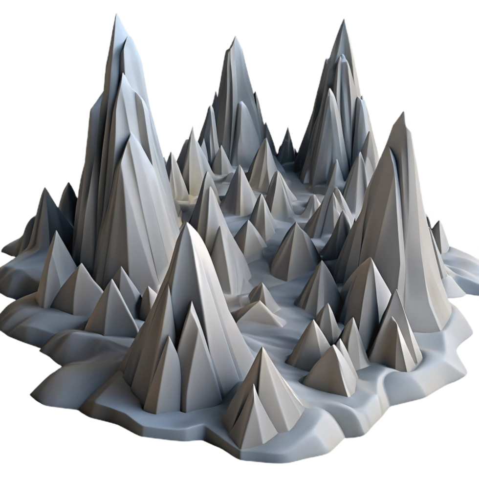 memorable retro A fractal landscape of jagged peaks and valleys, rendered in shades of grey, with a dramatic chiaroscuro lighting setup precision png
