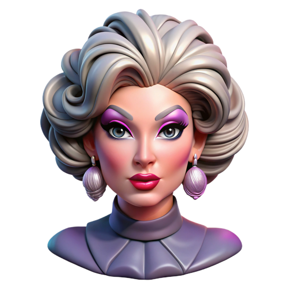 dazzling calm vintage Portrait of a glamorous drag queen with elaborate makeup, stage lighting, pop art style genuine png