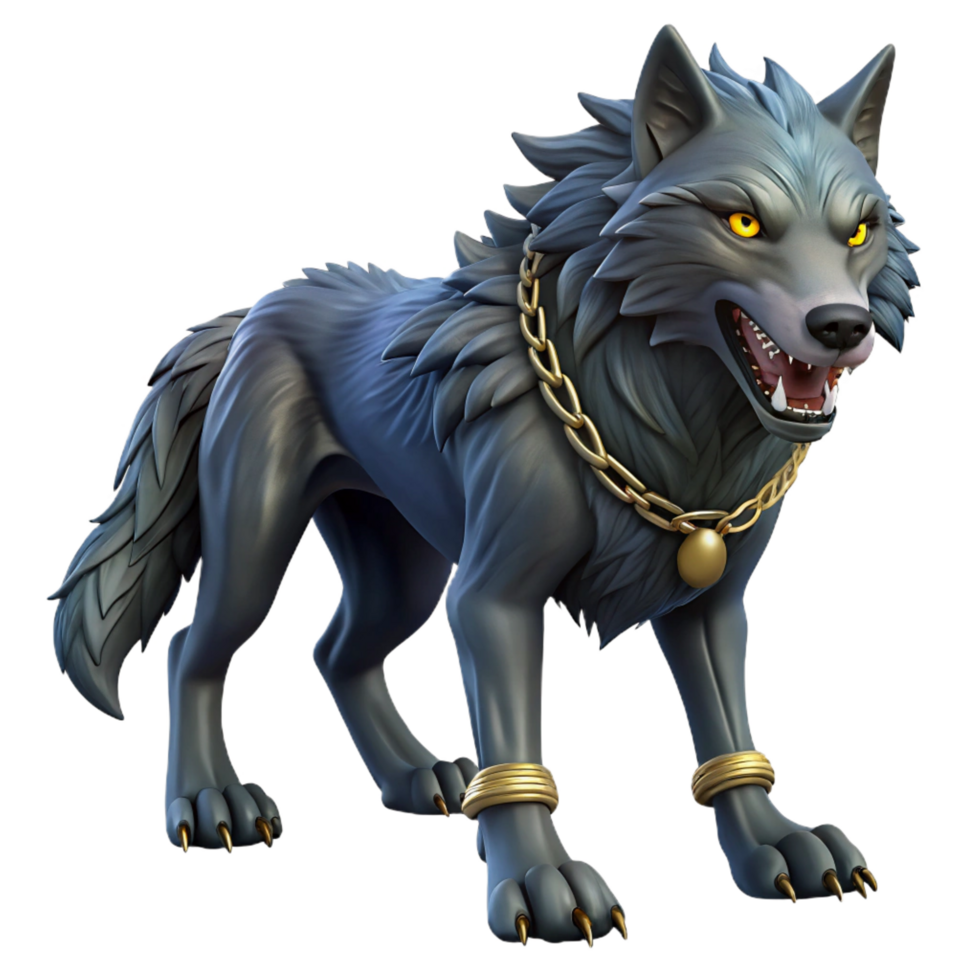 enchanting geometric Fenrir, the monstrous wolf, bound by Gleipnir, dark and ominous lighting, Norse mythology art style impeccable png