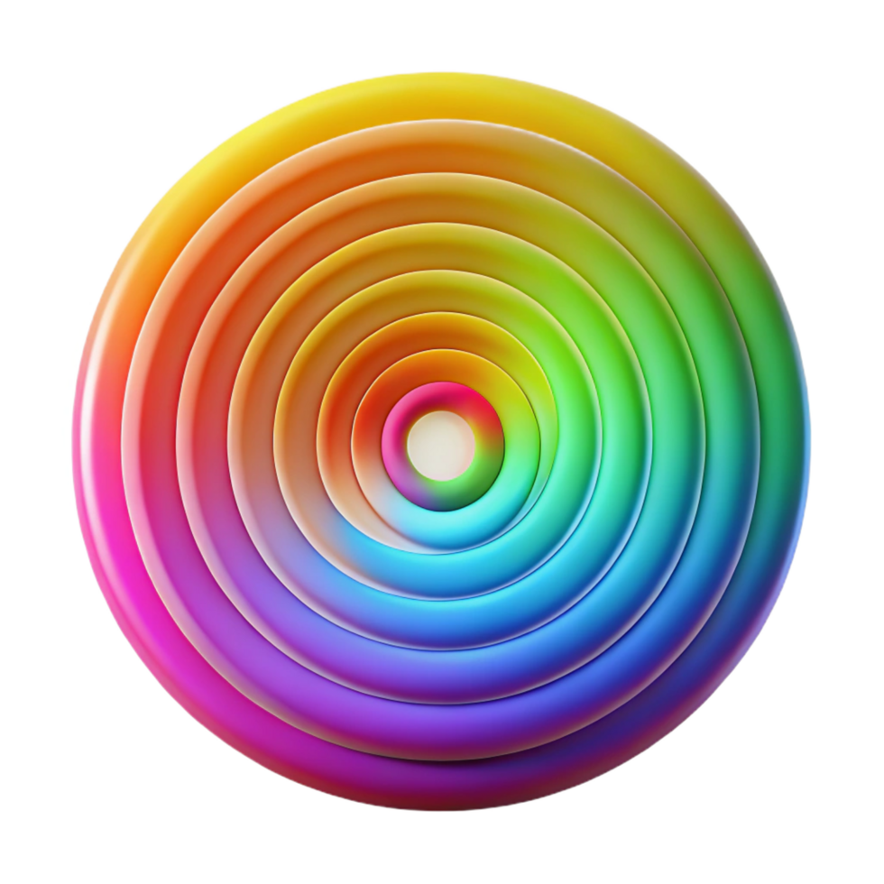 vibrant inspired A series of concentric circles, radiating outwards, in a vibrant, rainbow gradient, lit by a pulsating, rhythmic light, in an Op Art style png