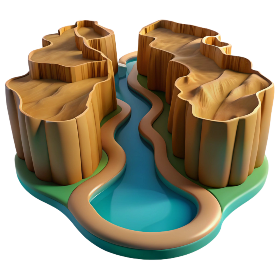 breathtaking baroque A winding river cutting through a canyon landscape, aerial view, with dramatic lighting and shadows studio quality png