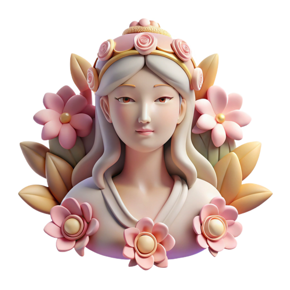 stunning organic A serene depiction of Persephone, goddess of spring, surrounded by blooming flowers, soft, diffused lighting. Art Deco style top tier png