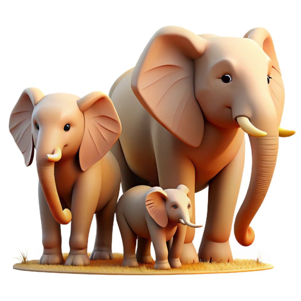 pristine intense retro A family of elephants walking across the savanna, warm lighting, heartwarming scene masterfully captured png