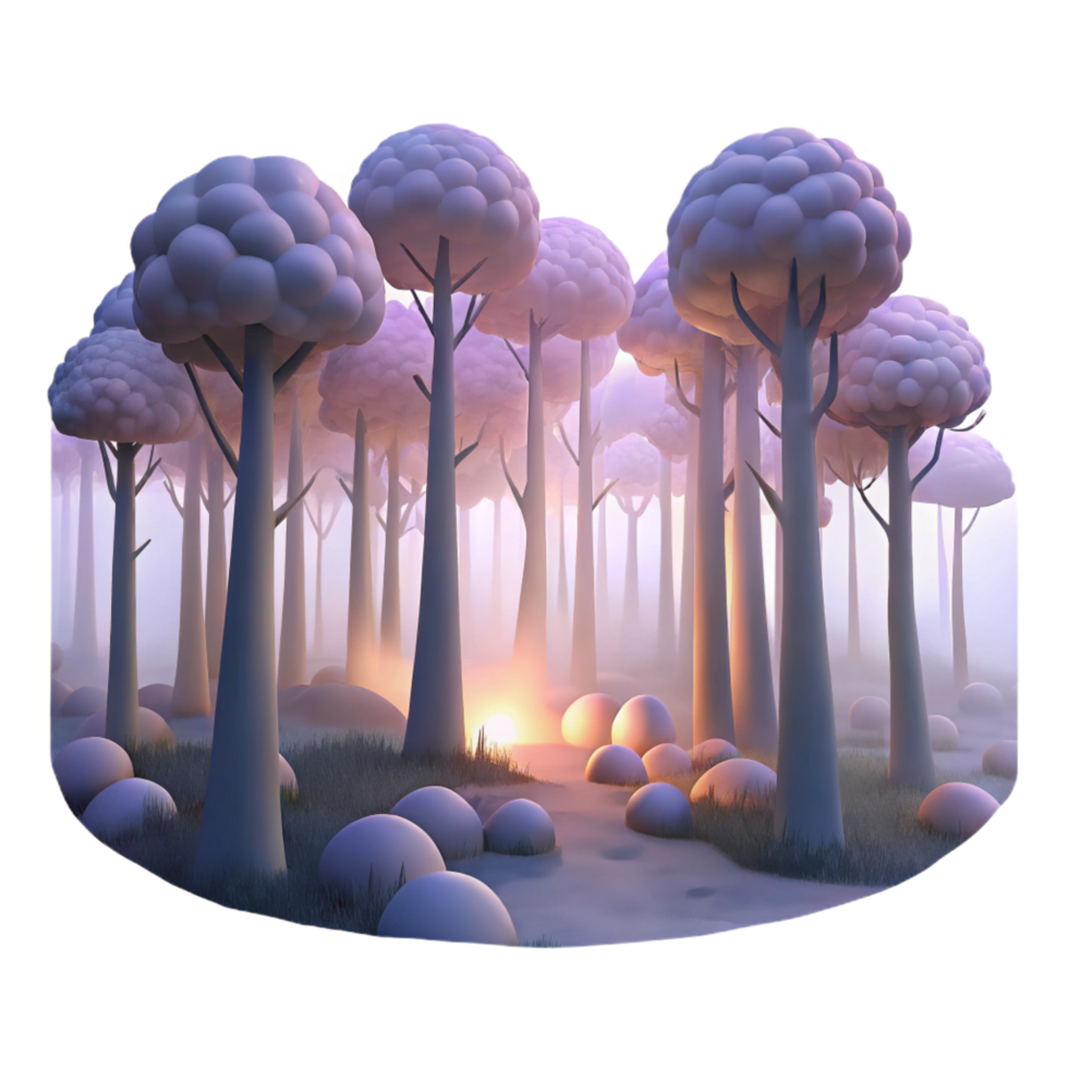 serene whimsical abstract A misty forest at dawn, soft diffused lighting, Romantic style fine detail png